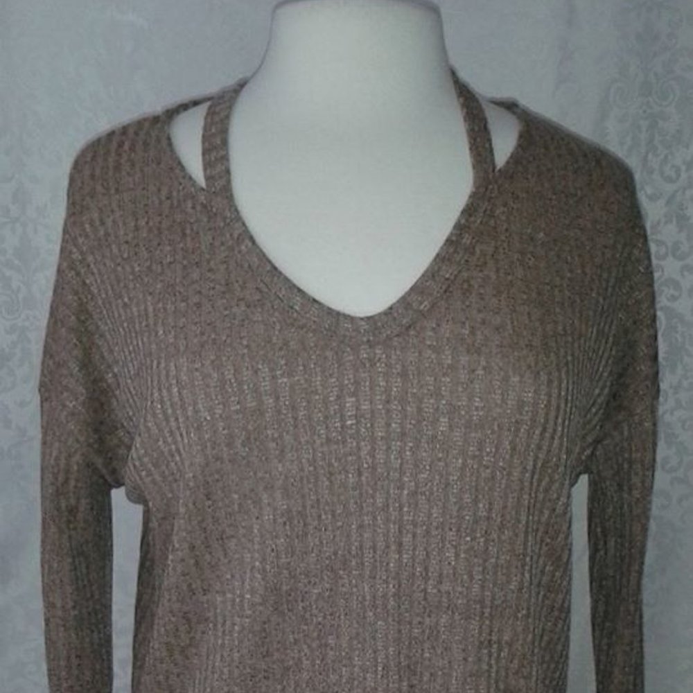 Taupe Long Sleeve Shoulder Cut Out Design
